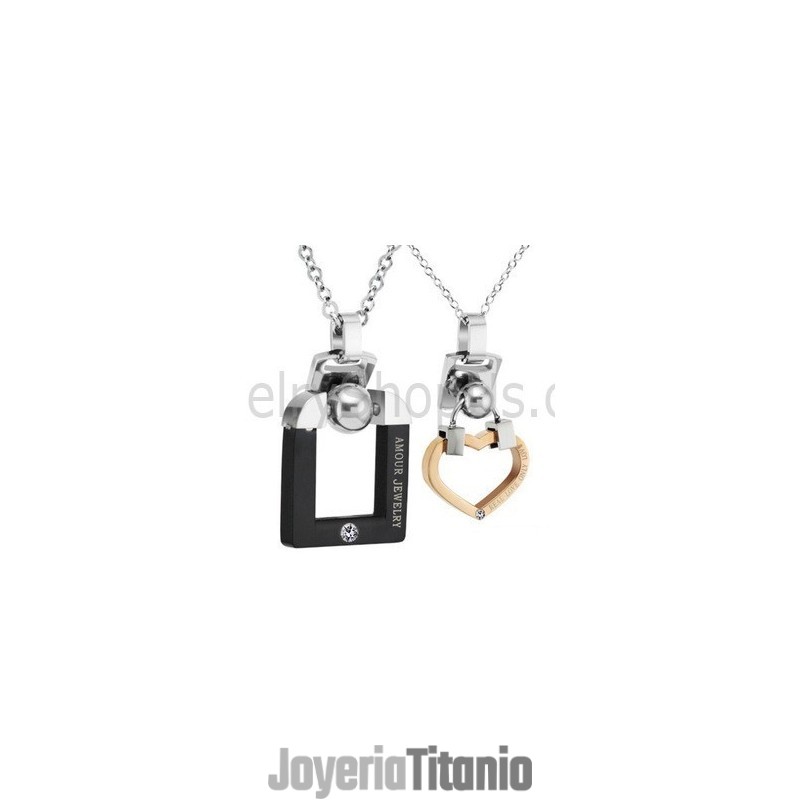 Colgantes De Titanio Negro Y Oro Rosa Para Amantes Con Diamantes De Imitación Y Cadenas C507 Colgantes De Titanio Negro Y Oro Rosa Para Amantes Con Diamantes De Imitación Y Cadenas C507