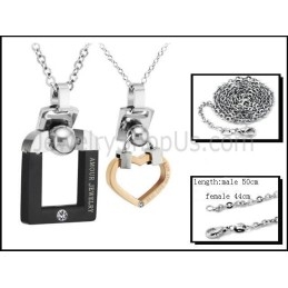 Colgantes De Titanio Negro Y Oro Rosa Para Amantes Con Diamantes De Imitación Y Cadenas C507