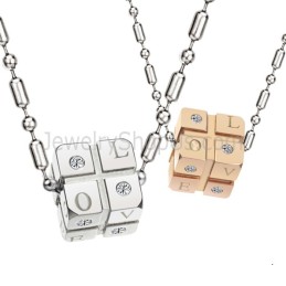 Colgantes De Dados De Titanio, Plata Y Oro Rosa Con Diamantes De Imitación Y Cadena C309