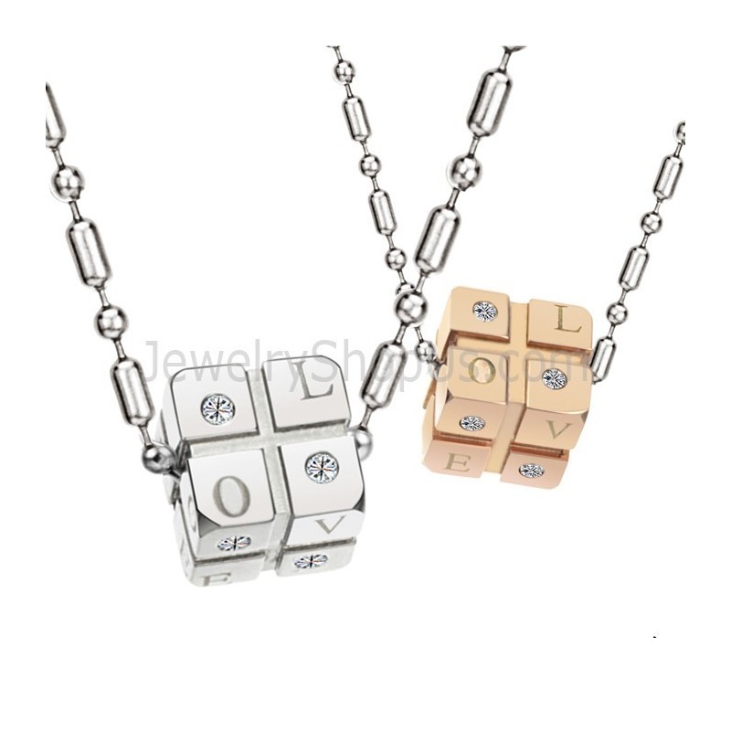 Colgantes De Dados De Titanio, Plata Y Oro Rosa Con Diamantes De Imitación Y Cadena C309