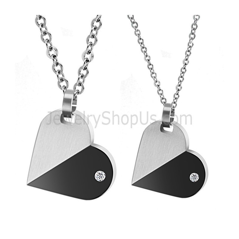 Colgantes Giratorios De Titanio, Plata Y Negro, Con Diamantes Y Cadena C434 Colgantes Giratorios De Titanio, Plata Y Negro, Con Diamantes Y Cadena C434