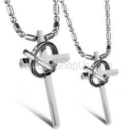 Colgantes De Cruz De Plata Y Titanio Con Diamantes De Imitación Y Cadena Gx724