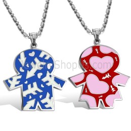 Colgantes De Titanio Azul Y Rojo Para Niños Con Cadenas Gratis C710