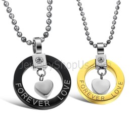 Colgantes De Titanio Negro Y Dorado "Amor Eterno" Para Enamorados, Con Diamantes De Imitación Y Cadena Gratis (280 G)