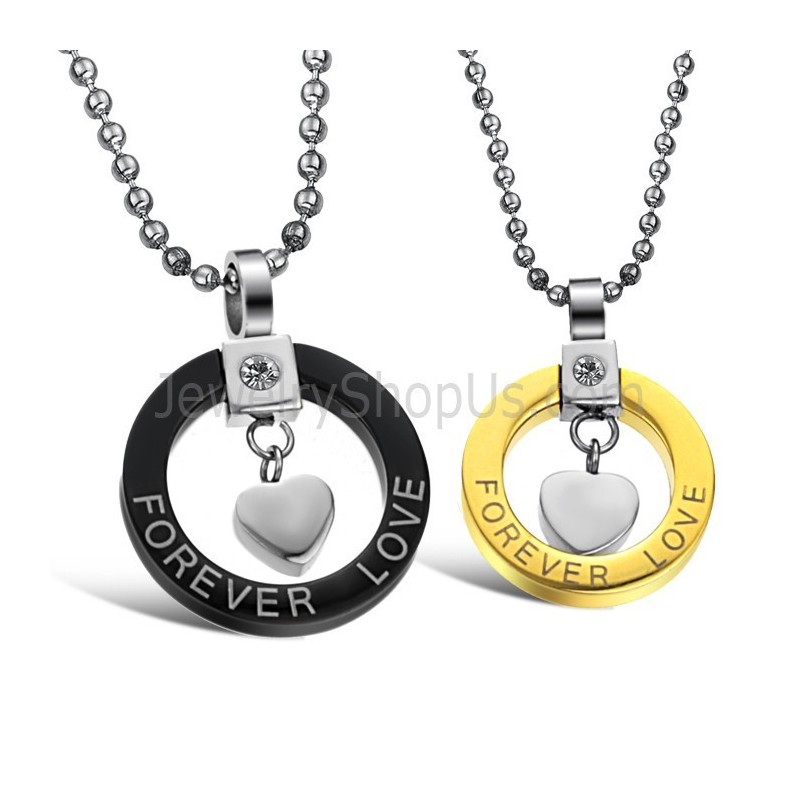 Colgantes De Titanio Negro Y Dorado "Amor Eterno" Para Enamorados, Con Diamantes De Imitación Y Cadena Gratis (280 G)