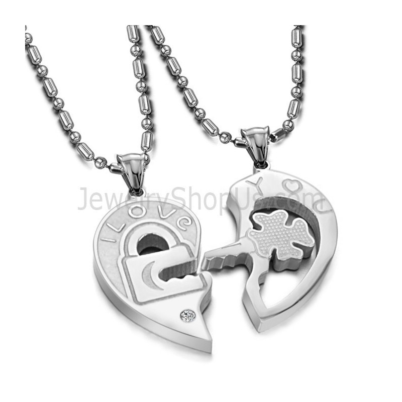 Colgantes De Titanio Con Forma De Corazón, Llave Y Candado Para Amantes, Con Diamantes De Imitación Y Cadenas Gratis C553 Colgantes De Titanio Con Forma De Corazón, Llave Y Candado Para Amantes, Con Diamantes De Imitación Y Cadenas Gratis C553