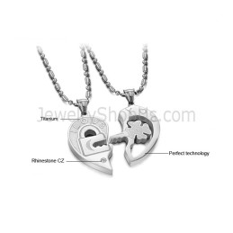 Colgantes De Titanio Con Forma De Corazón, Llave Y Candado Para Amantes, Con Diamantes De Imitación Y Cadenas Gratis C553