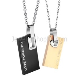 Colgantes Rectangulares De Titanio Negro Y Oro Rosa "Amor Eterno" Para Enamorados Con Cadenas Gratis C291