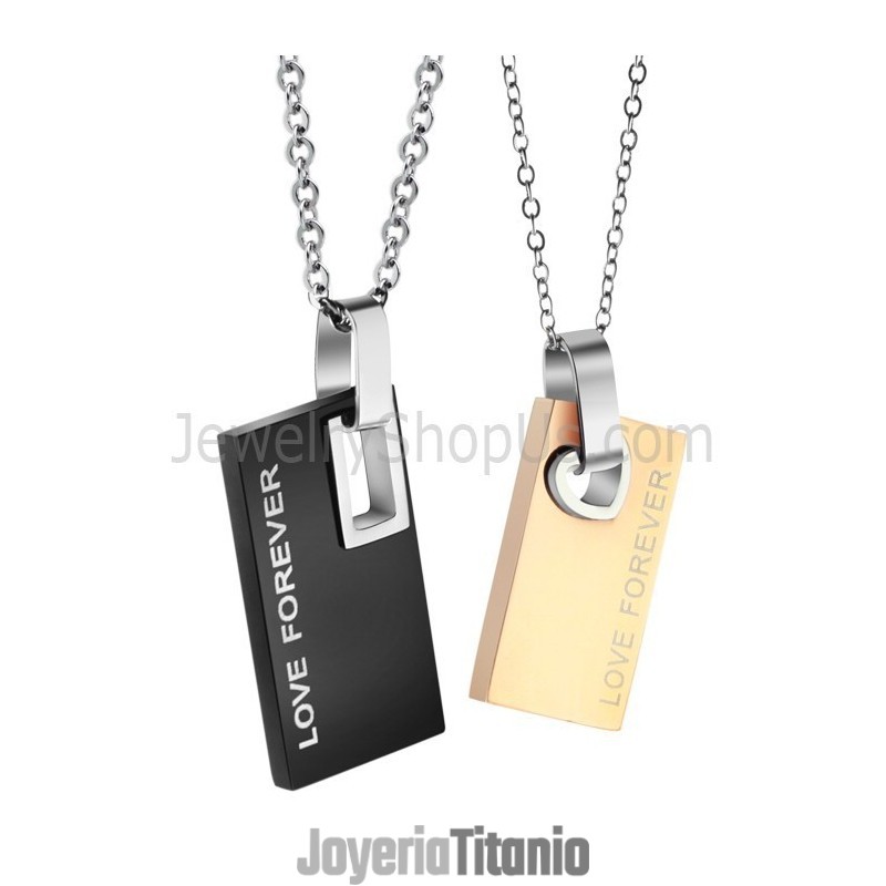 Colgantes Rectangulares De Titanio Negro Y Oro Rosa "Amor Eterno" Para Enamorados Con Cadenas Gratis C291 Colgantes Rectangulares De Titanio Negro Y Oro Rosa "Amor Eterno" Para Enamorados Con Cadenas Gratis C291