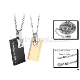 Colgantes Rectangulares De Titanio Negro Y Oro Rosa "Amor Eterno" Para Enamorados Con Cadenas Gratis C291