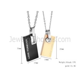 Colgantes Rectangulares De Titanio Negro Y Oro Rosa "Amor Eterno" Para Enamorados Con Cadenas Gratis C291