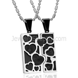 Colgantes De Titanio, Plata Y Negro Con Diseño De Rompecabezas De Amor Y Cadenas Gratis C733