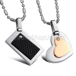 Colgantes De Corazón De Titanio Negro Rectangular Y Oro Rosa Con Cadenas Sueltas C601