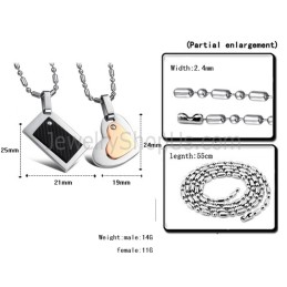 Colgantes De Corazón De Titanio Negro Rectangular Y Oro Rosa Con Cadenas Sueltas C601