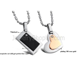 Colgantes De Corazón De Titanio Negro Rectangular Y Oro Rosa Con Cadenas Sueltas C601