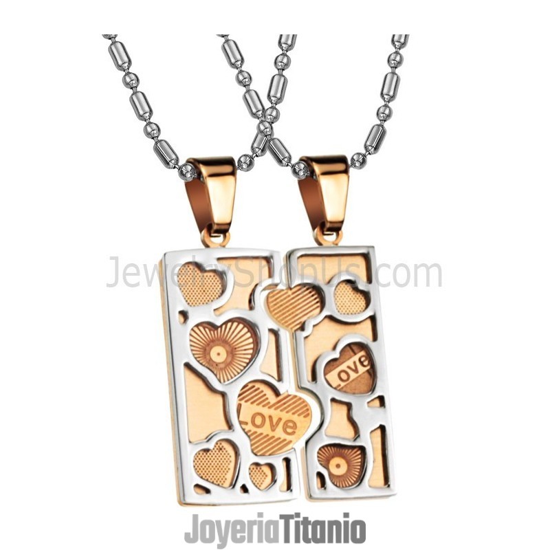 Colgantes De Titanio Y Oro Rosa Con Diseño De Rompecabezas De Amor Y Cadenas C733 Colgantes De Titanio Y Oro Rosa Con Diseño De Rompecabezas De Amor Y Cadenas C733