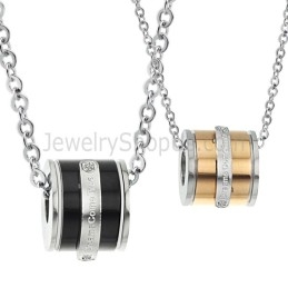 Colgantes De Titanio Con Forma De Cilindro En Oro Rosa Y Negro, Con Diamantes De Imitación Y Cadena Gratis (207)