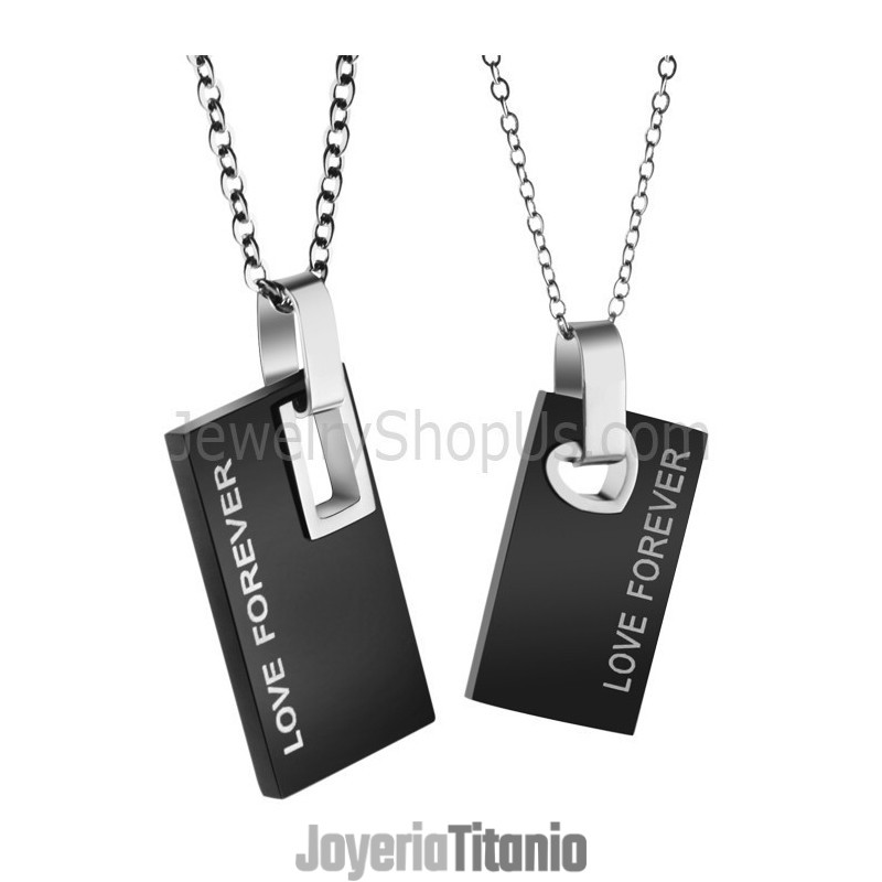 Colgantes Rectangulares De Titanio Negro Para Amantes Con Cadenas Gratis 291