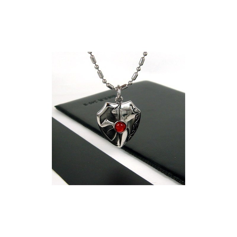 Collar Con Colgante De Titanio Puro De Ágata Roja Auténtica Con Escudo Para Hombre, Regalo 4596