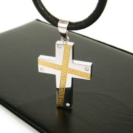 Colgante De Titanio Puro Con Gema Y Cruz De Hombre Genial