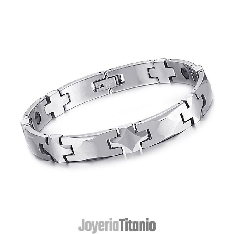 Pulsera De Tungsteno De Alto Brillo Y Piedra Magnética Energética C938