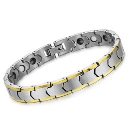 Pulsera De Eslabones De Trigo De Plata De Tungsteno Con Baño De Oro De 18 Quilates C933