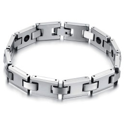 Pulsera De Salud Con Energía Magnética H-Link De Tungsteno Y Plata C748