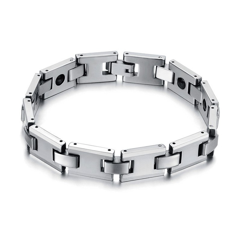 Pulsera De Salud Con Energía Magnética H-Link De Tungsteno Y Plata C748