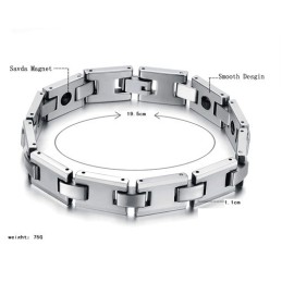 Pulsera De Salud Con Energía Magnética H-Link De Tungsteno Y Plata C748