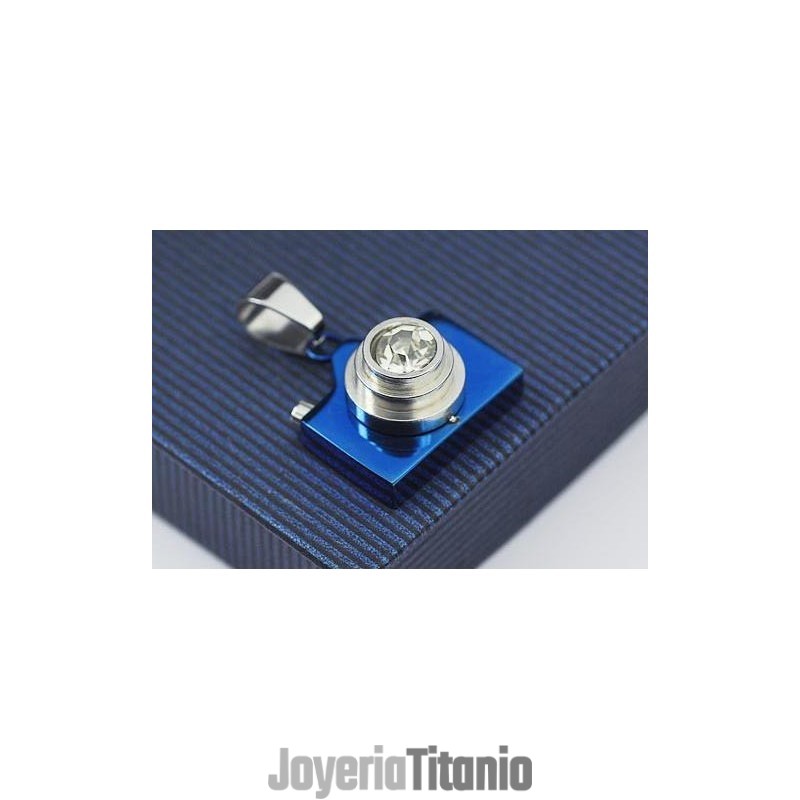 Collar De Titanio Puro Con Cámara Azul Para Hombre, Cadena Gratis Collar De Titanio Puro Con Cámara Azul Para Hombre, Cadena Gratis