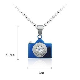 Collar De Titanio Puro Con Cámara Azul Para Hombre, Cadena Gratis