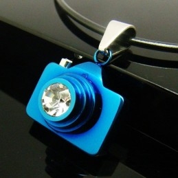Collar De Titanio Puro Con Cámara Azul Para Hombre, Cadena Gratis