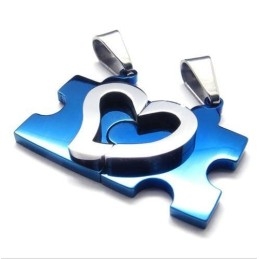 1 Par De Colgantes De Collar De Acero De Titanio Con Forma De Corazón De Color Azul