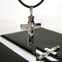 Colgante De Acero De Titanio Con Cruz De Corona De Hombre Noble