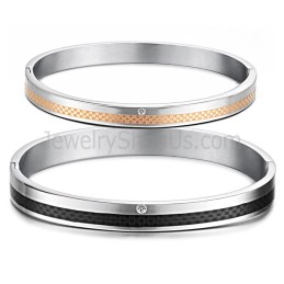 Brazaletes De Pareja Tatanium En Oro Rosa Y Rejilla Negra Con Diamantes De Imitación C746