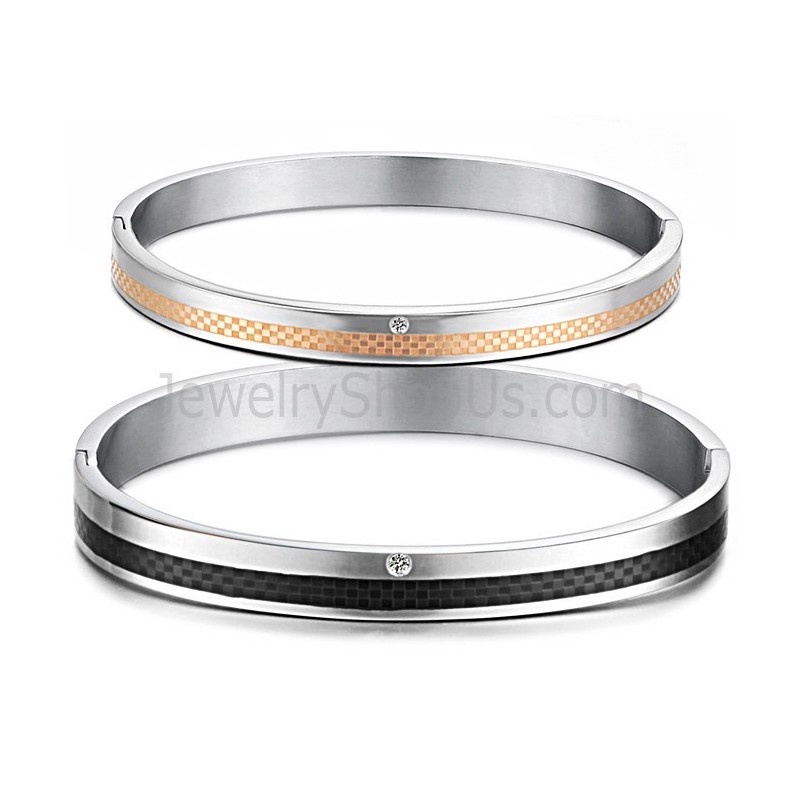 Brazaletes De Pareja Tatanium En Oro Rosa Y Rejilla Negra Con Diamantes De Imitación C746 Brazaletes De Pareja Tatanium En Oro Rosa Y Rejilla Negra Con Diamantes De Imitación C746