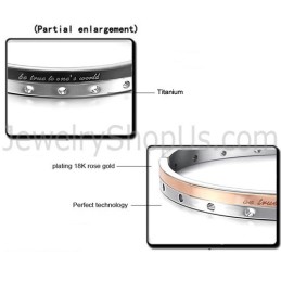 Brazaletes De Pareja Tatanium En Oro Rosa Y Negro "Sé Fiel A Tu Mundo" Con Agujeros Circulares C868