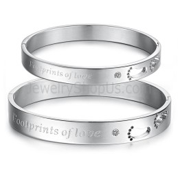 Brazaletes De Pareja "Huellas De Amor" De Tatanium Con Huellas Huecas Y Pedrería C850