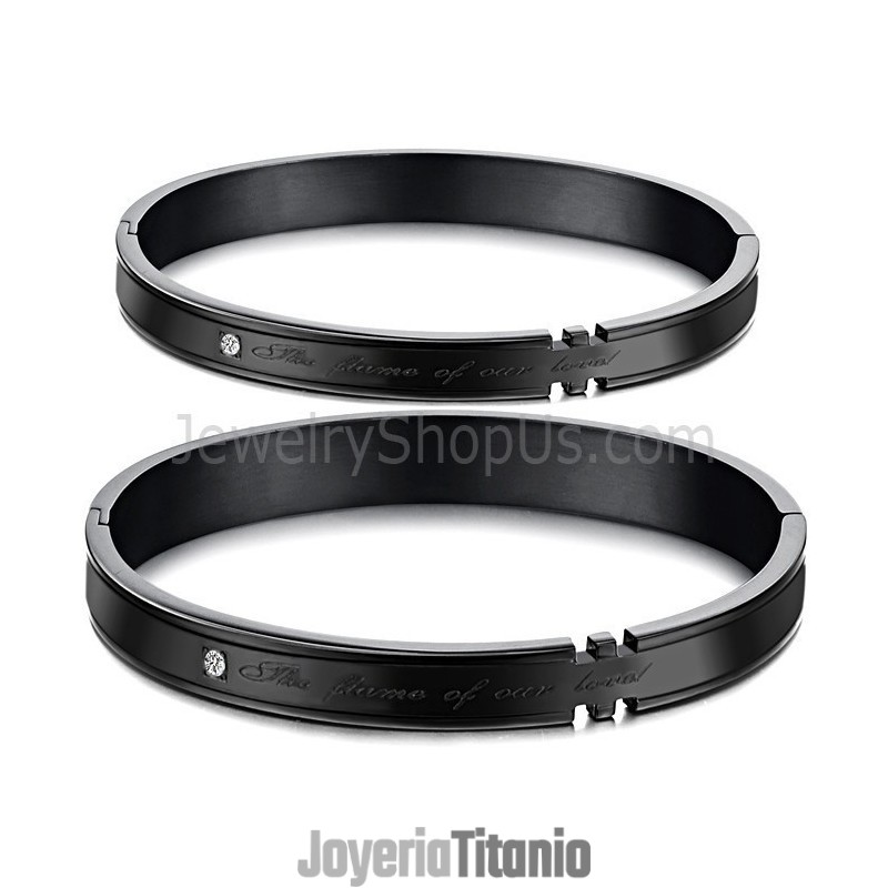 Brazaletes De Pareja De Tatanium Con Diamantes De Imitación (Negro Y Oro Rosa) C731 Brazaletes De Pareja De Tatanium Con Diamantes De Imitación (Negro Y Oro Rosa) C731
