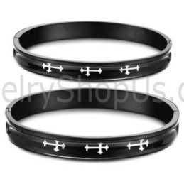Brazaletes De Pareja De Tatanium Negro Con Cruz Blanca C747