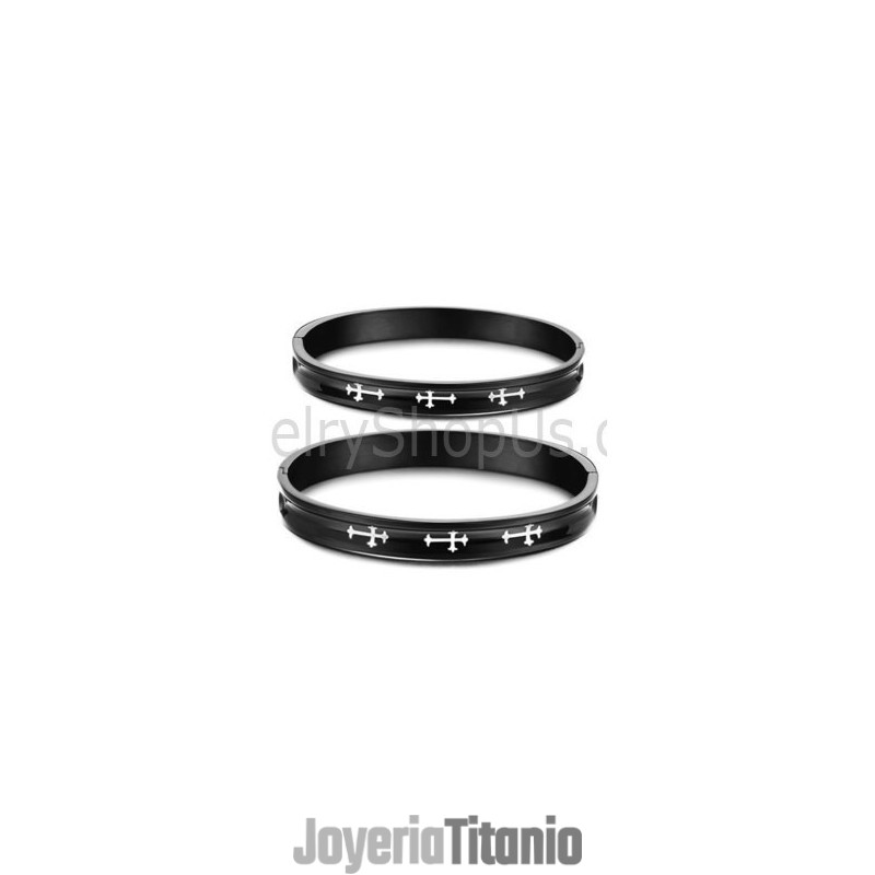 Brazaletes De Pareja De Tatanium Negro Con Cruz Blanca C747 Brazaletes De Pareja De Tatanium Negro Con Cruz Blanca C747