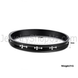 Brazaletes De Pareja De Tatanium Negro Con Cruz Blanca C747