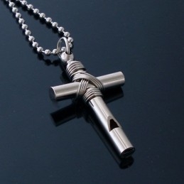 Colgante Con Silbato De Cruz De Hombre - Cadena Gratis