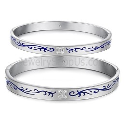Brazaletes De Pareja De Tatanium Con Flores Azules C858
