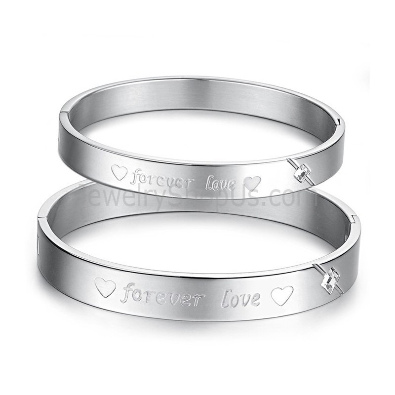 Brazaletes De Pareja Tatanium Sweetheart "Forever Love" Con Pedrería C847 Brazaletes De Pareja Tatanium Sweetheart "Forever Love" Con Pedrería C847