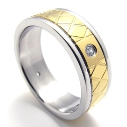 Anillo De Titanio Con Diamantes Y Oro