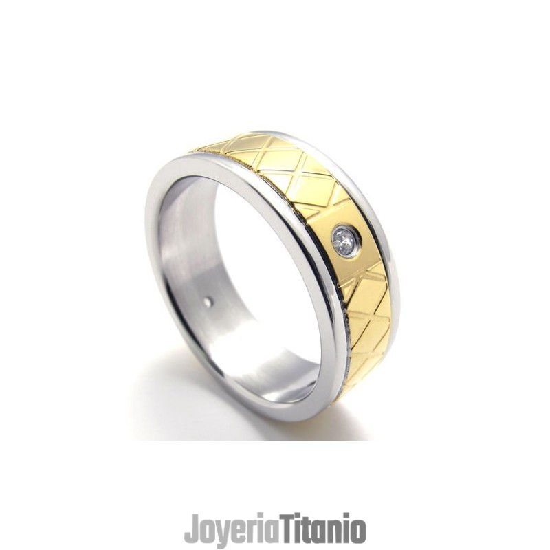 Anillo De Titanio Con Diamantes Y Oro