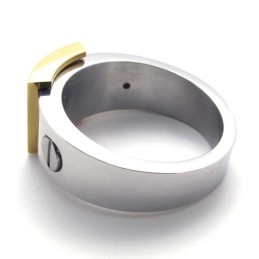 Anillo De Titanio Con Detalles Dorados