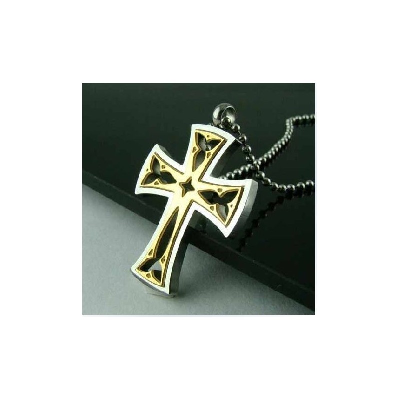Colgante De Acero De Titanio Con Cruz Dorada De Hombre Noble Colgante De Acero De Titanio Con Cruz Dorada De Hombre Noble