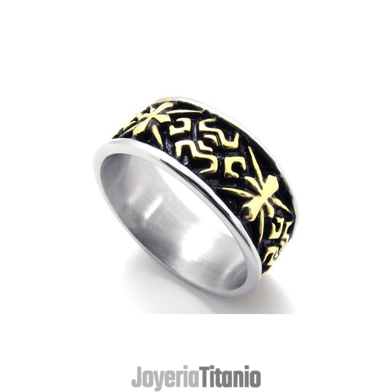 Anillo De Titanio Vintage Dorado